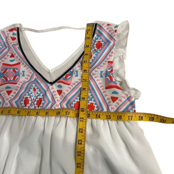 Boho V-Neck Sleeveless Babydoll Dress With Ruffled Shoulders Women's Size Small - Picture 6 of 13